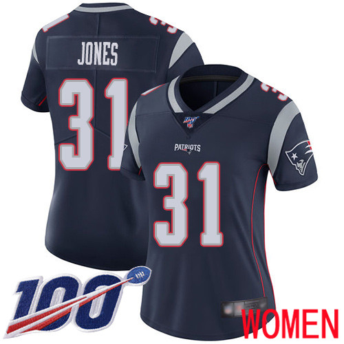 New England Patriots Football #31 100th Limited Navy Blue Women Jonathan Jones Home NFL Jersey